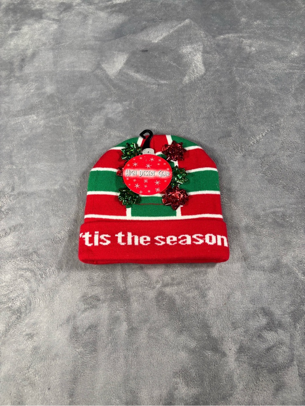 'Tis The Season Striped Holiday Beanie Hat - Red & Green